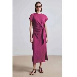 Apeice Apart Vanina Cinched Waist Dress Confetti Purple T-Shirt Midi SZ M NWT